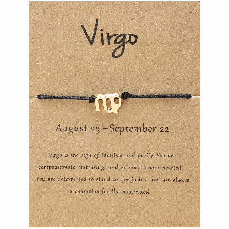 Wholesale Twelve Constellation Adjustable Black Cord Bracelet