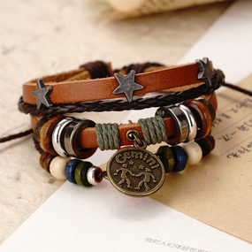 Wholesale Twelve Constellation Agate Punk Vintage Rivet Jewelry Multi-layer Bracelet