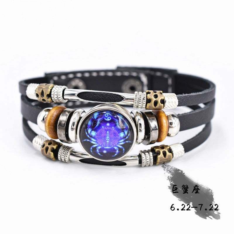 Wholesale Twelve Constellation Glow Couple Leather Strap Bracelet