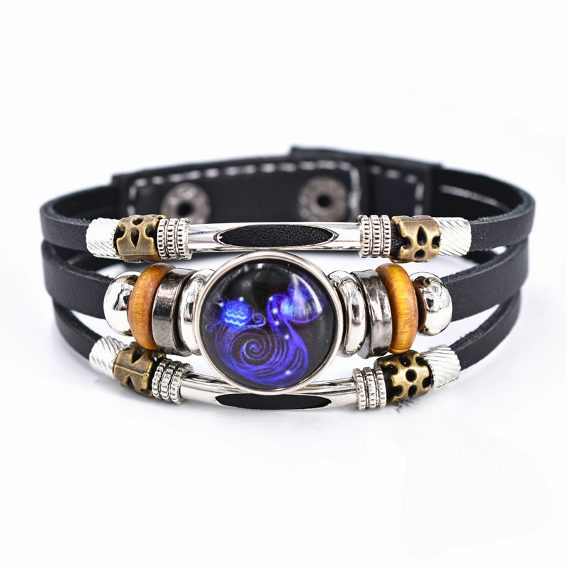Wholesale Twelve Constellation Glow Couple Leather Strap Bracelet