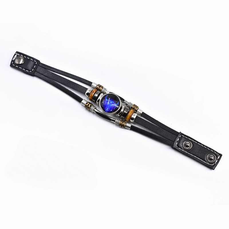 Wholesale Twelve Constellation Glow Couple Leather Strap Bracelet