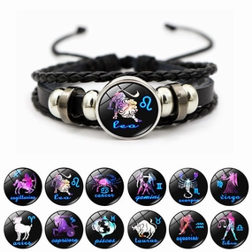 Wholesale Twelve Horoscope Time Stone Leather Woven Beaded Bracelet