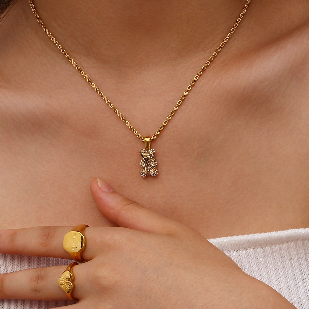 Wholesale Twist Chain Cub Pendant Stainless Steel 18K Gold Plated Necklaces