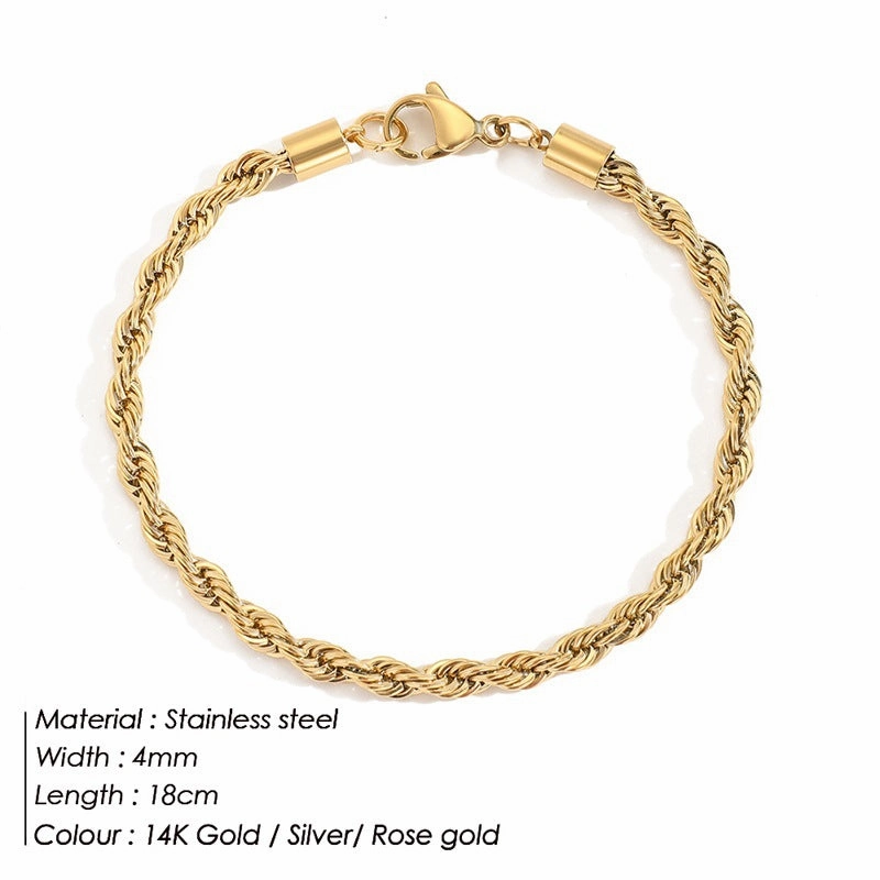 Wholesale Twist Chain Gold Stainless Steel Bracelet