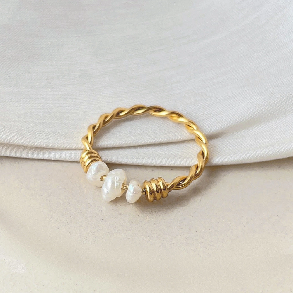 Wholesale Twist Natural Pearl Titanium Steel Ring