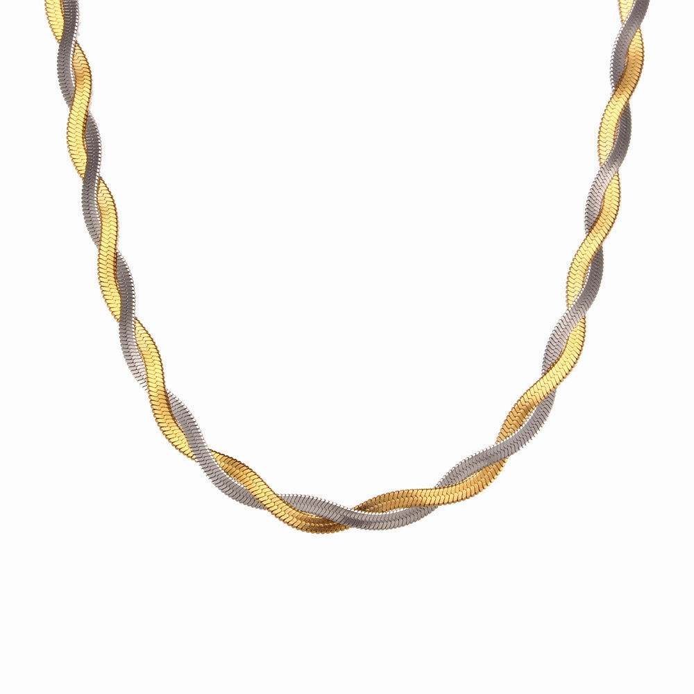 Wholesale Two Strands Braided Interleaving Flat Snake Chain Stainless Steel Necklaces