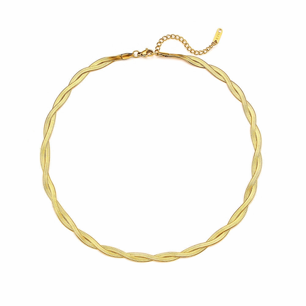 Wholesale Two Strands Braided Interleaving Flat Snake Chain Stainless Steel Necklaces