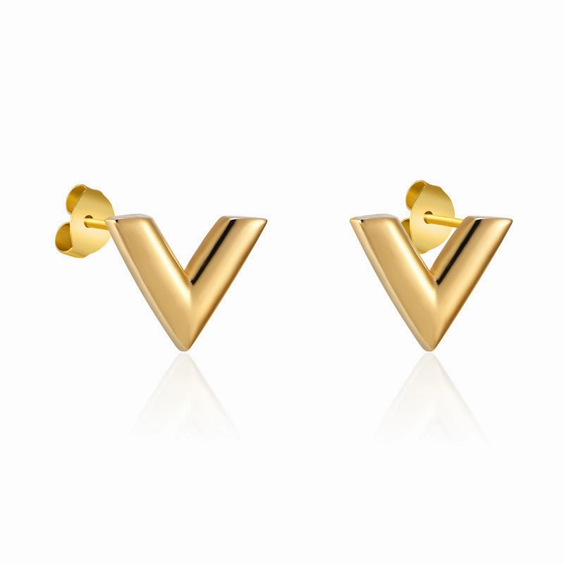 Wholesale V Letter Titanium Steel Necklaces Earrings Bracelet 3-Piece Set