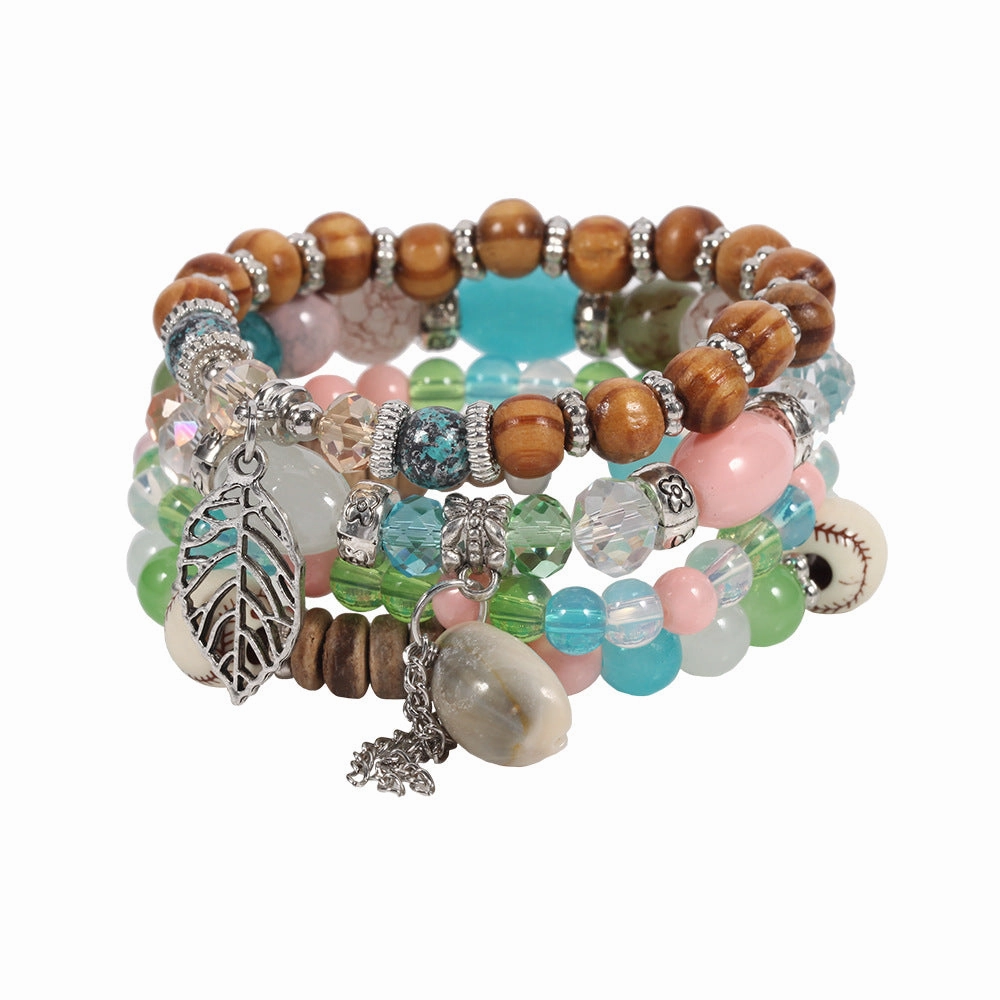 Wholesale Vacation Colorful Diamond Beaded Leaf Shell Imitation Crackle Stone Bracelet