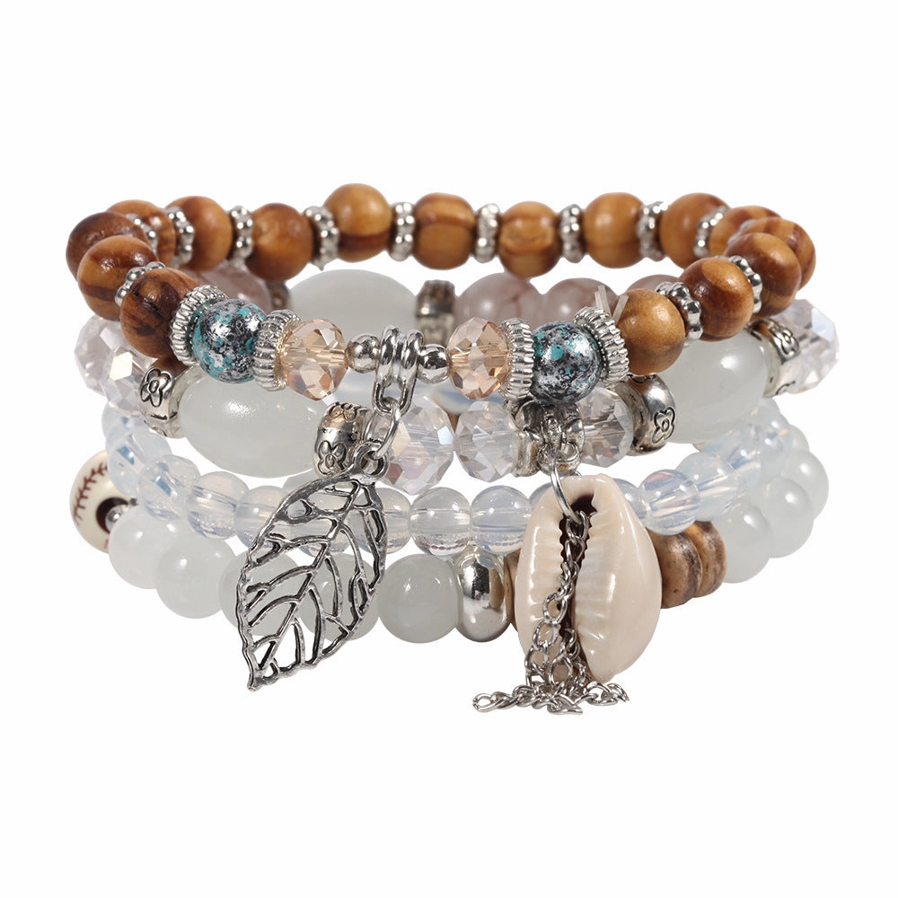 Wholesale Vacation Colorful Diamond Beaded Leaf Shell Imitation Crackle Stone Bracelet