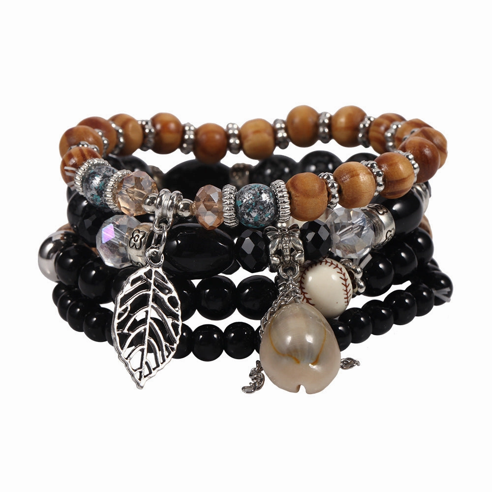 Wholesale Vacation Colorful Diamond Beaded Leaf Shell Imitation Crackle Stone Bracelet