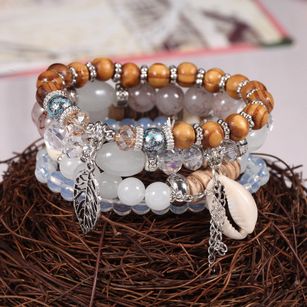 Wholesale Vacation Colorful Diamond Beaded Leaf Shell Imitation Crackle Stone Bracelet