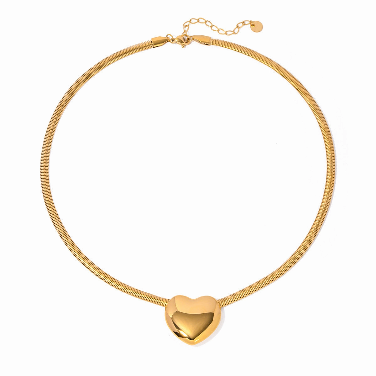 Wholesale Valentine's Day 16k Gold Stainless Steel Flat Snake Chain Love Necklace