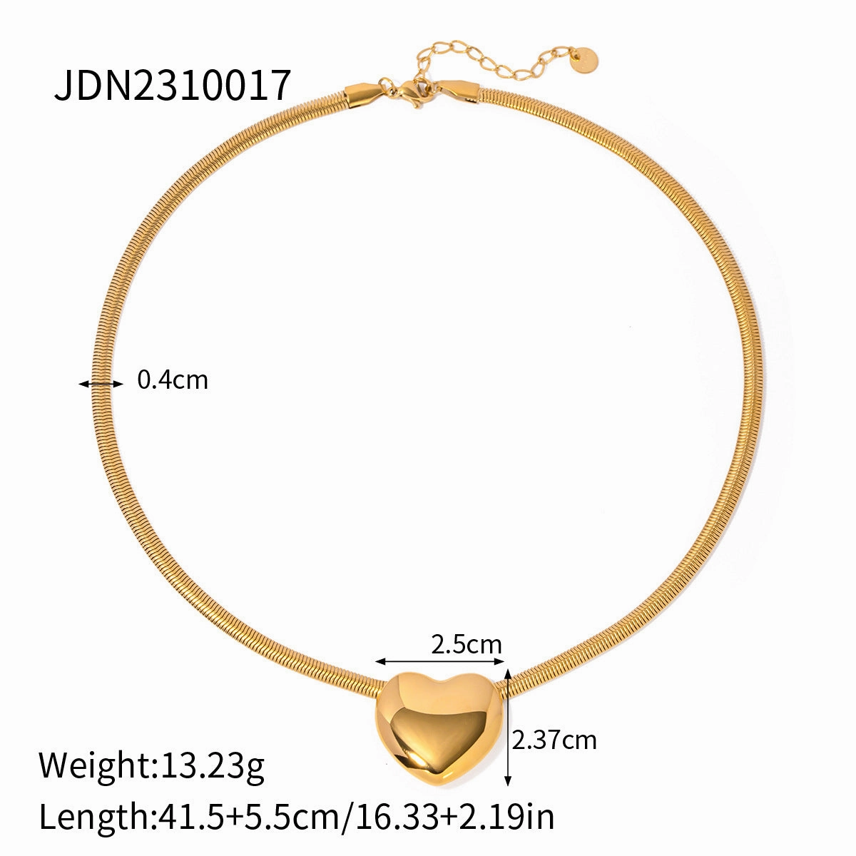 Wholesale Valentine's Day 16k Gold Stainless Steel Flat Snake Chain Love Necklace
