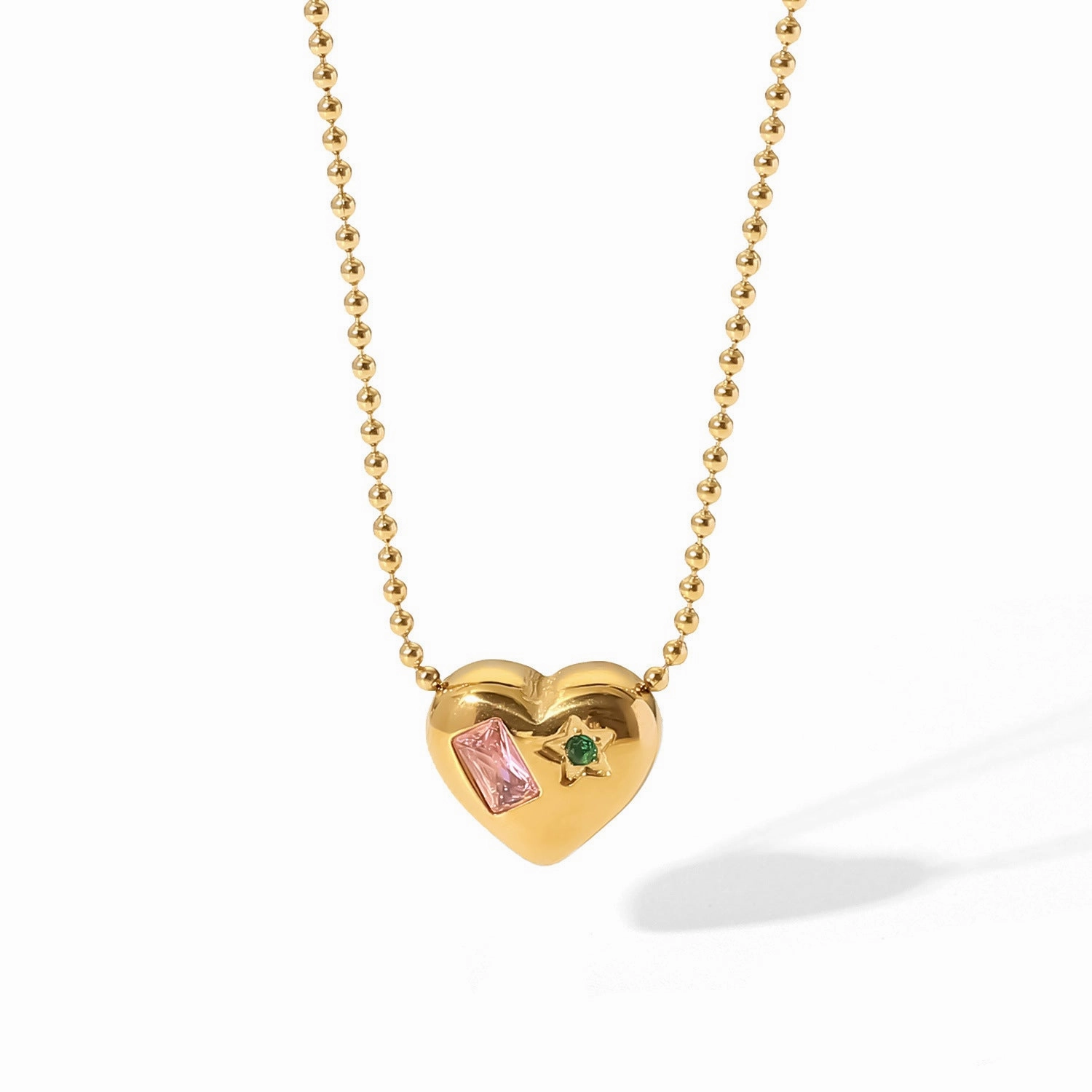 Wholesale Valentine's Day 18K Gold Ball Chain Inlaid with Zirconium Heart Shaped Necklace