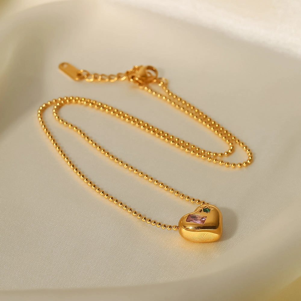 Wholesale Valentine's Day 18K Gold Ball Chain Inlaid with Zirconium Heart Shaped Necklace