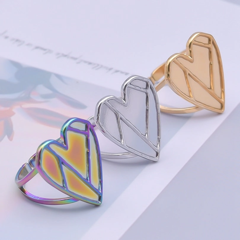 Wholesale Valentine's Day Geometric Pattern Heart-shaped Stainless Steel Rings