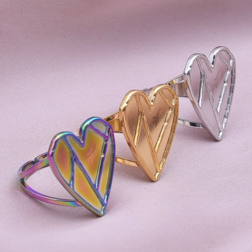 Wholesale Valentine's Day Geometric Pattern Heart-shaped Stainless Steel Rings