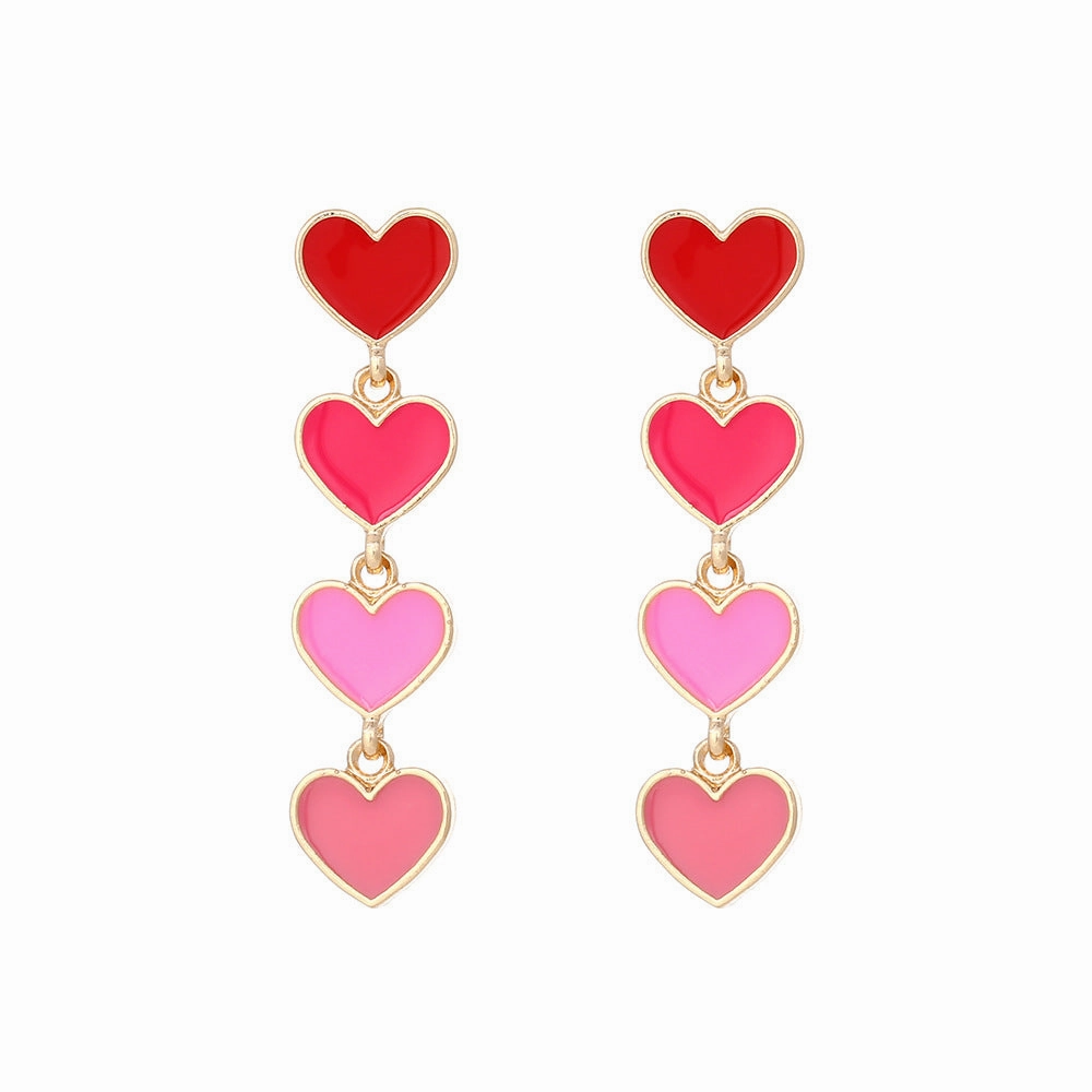 Wholesale Valentine's Day Heart Gradual Pink Alloy Earrings