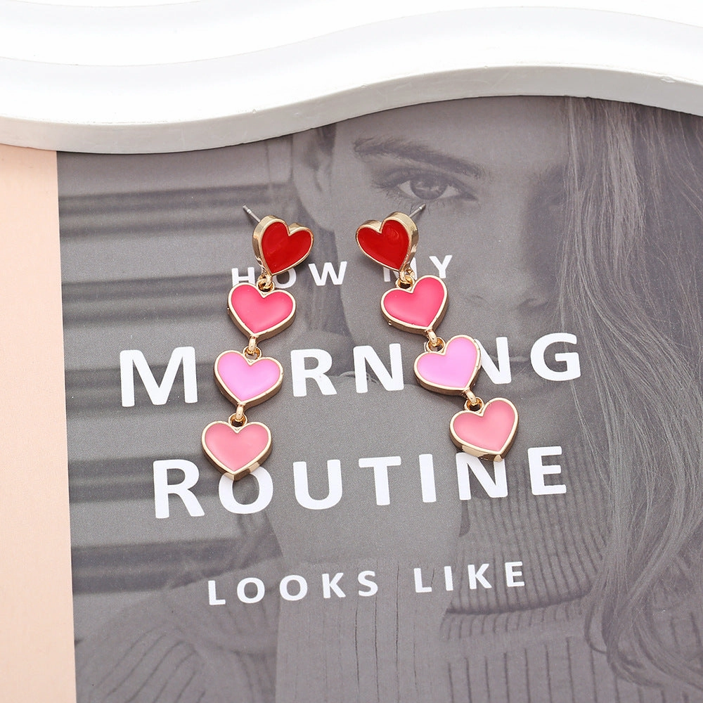 Wholesale Valentine's Day Heart Gradual Pink Alloy Earrings