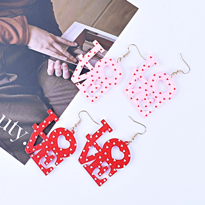 Wholesale Valentine's Day Heart Letter Love Heart Shape Red Pink Earrings