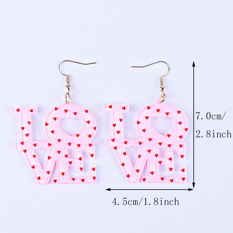 Wholesale Valentine's Day Heart Letter Love Heart Shape Red Pink Earrings