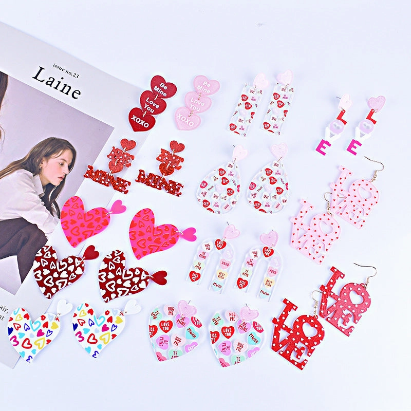 Wholesale Valentine's Day Heart Letter Love Heart Shape Red Pink Earrings