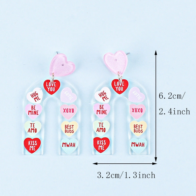 Wholesale Valentine's Day Heart Letters Rectangular Heart Earrings