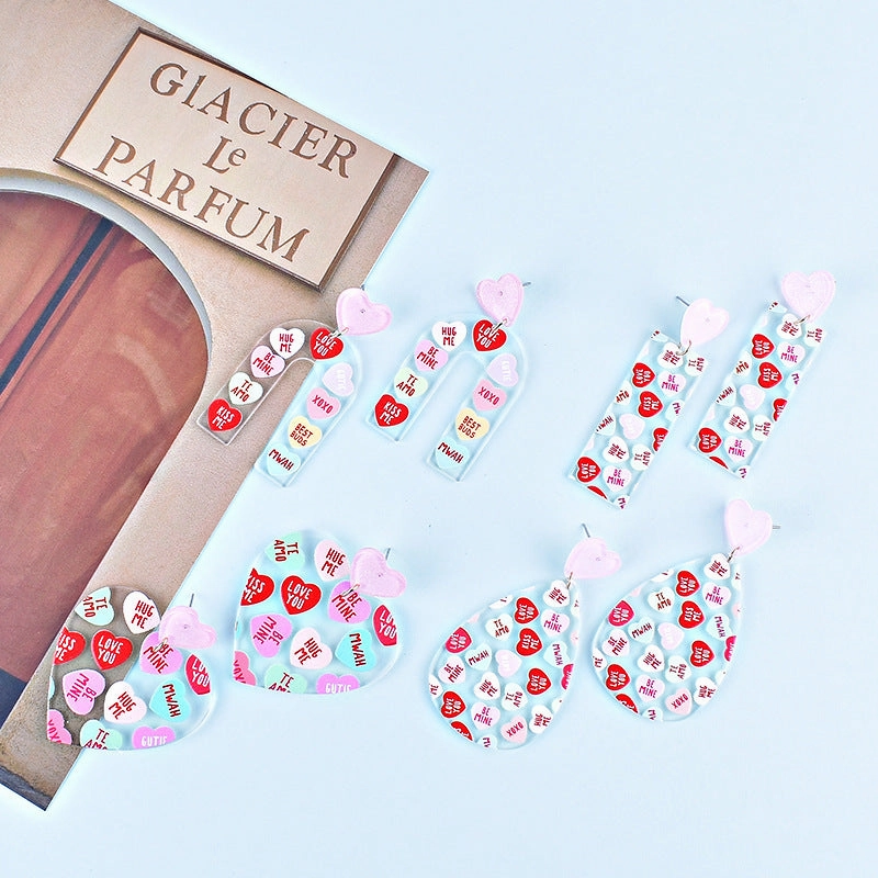 Wholesale Valentine's Day Heart Letters Rectangular Heart Earrings