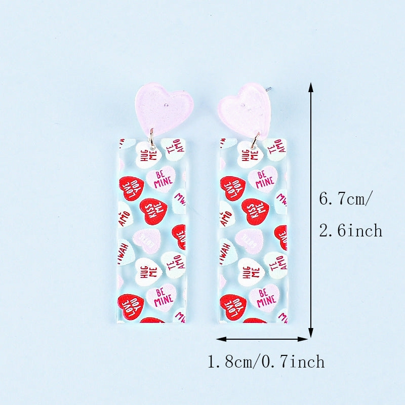 Wholesale Valentine's Day Heart Letters Rectangular Heart Earrings