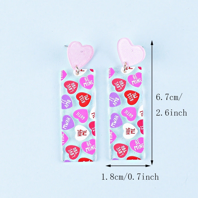 Wholesale Valentine's Day Heart Letters Rectangular Heart Earrings