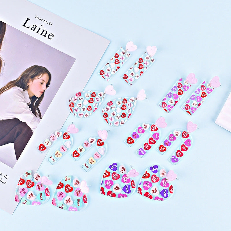 Wholesale Valentine's Day Heart Letters Rectangular Heart Earrings