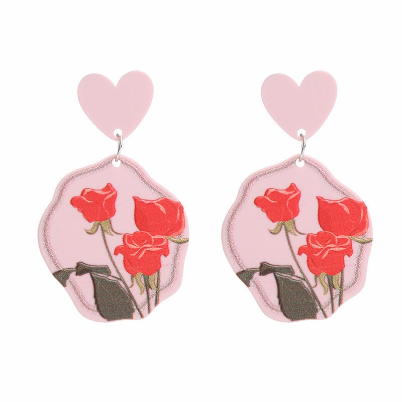 Wholesale Valentine's Day Heart Rose Acrylic Earrings