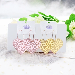 Wholesale Valentine's Day Leopard Print Carved Rose Gold Mirrored Heart-shaped Acrylic Earrings