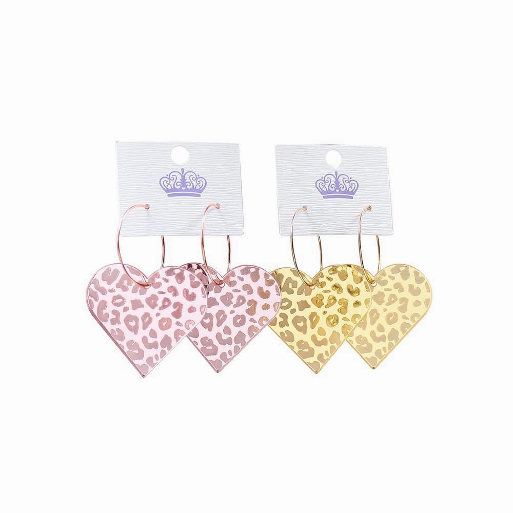 Wholesale Valentine's Day Leopard Print Carved Rose Gold Mirrored Heart-shaped Acrylic Earrings