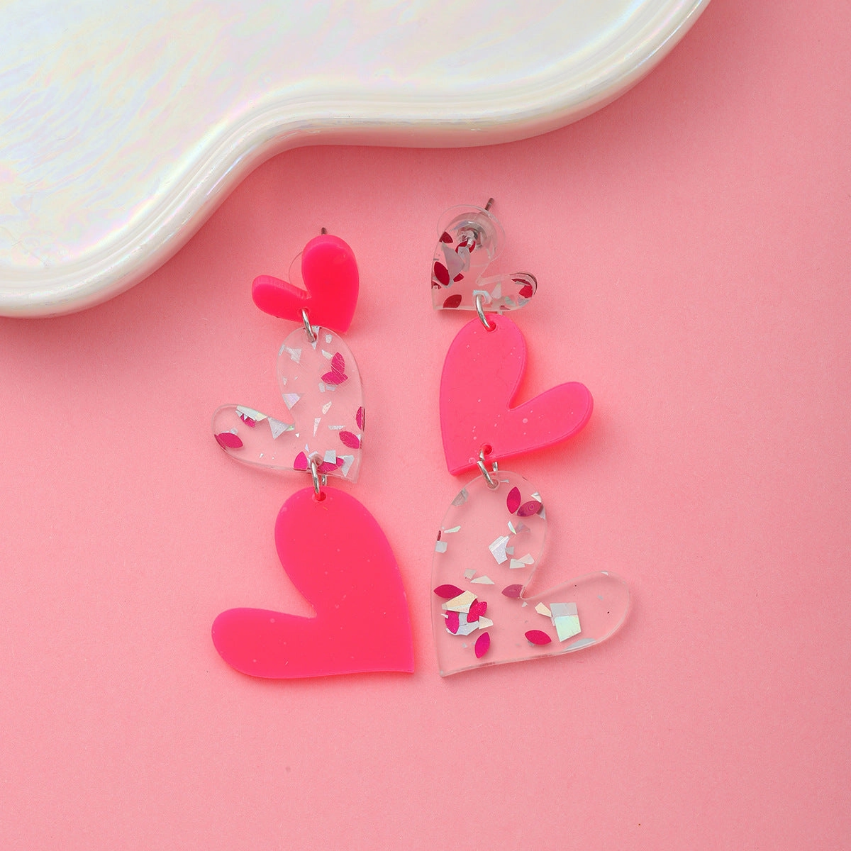 Wholesale Valentine's Day love acrylic sequin peach heart sweet earrings
