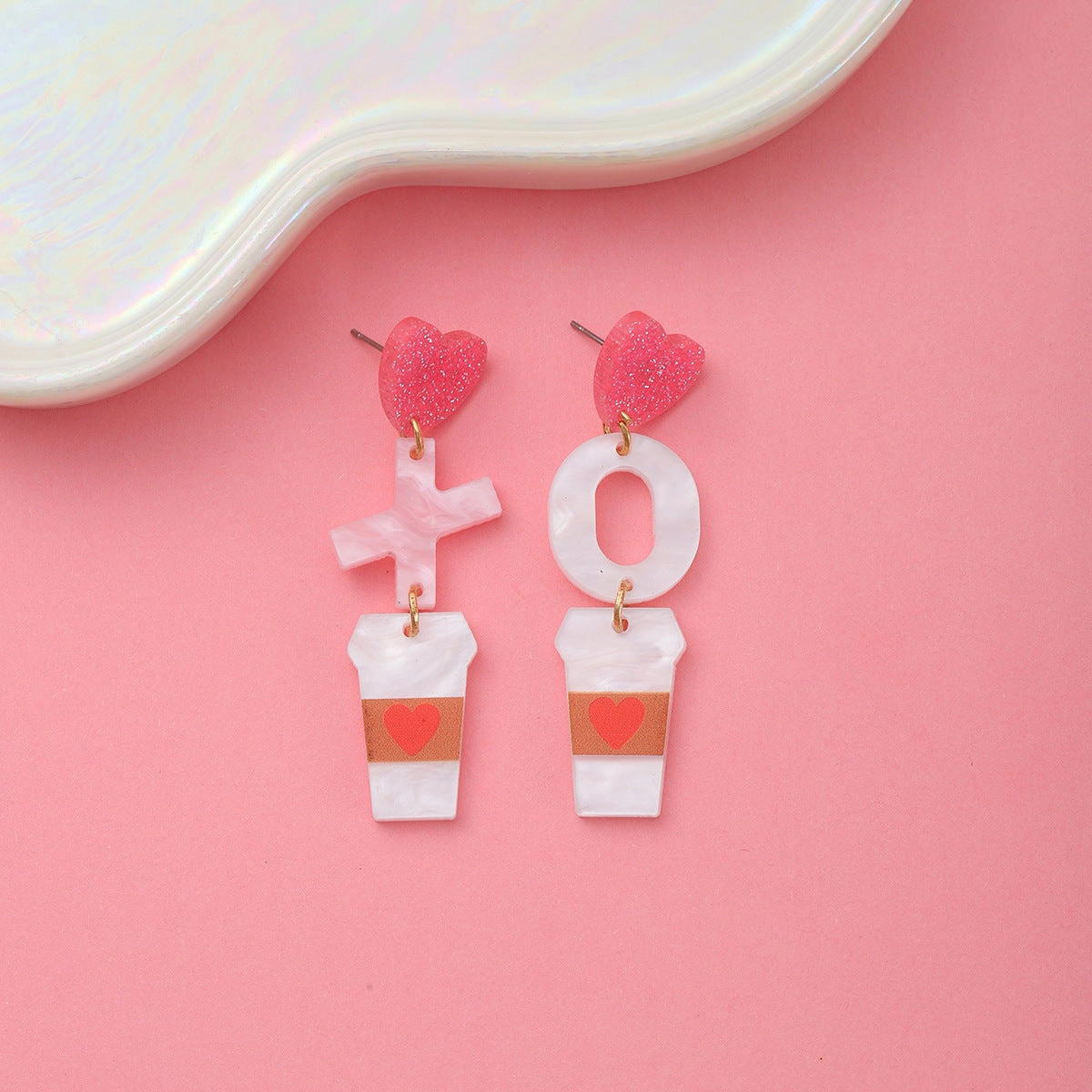 Wholesale Valentine's Day love acrylic sequin peach heart sweet earrings