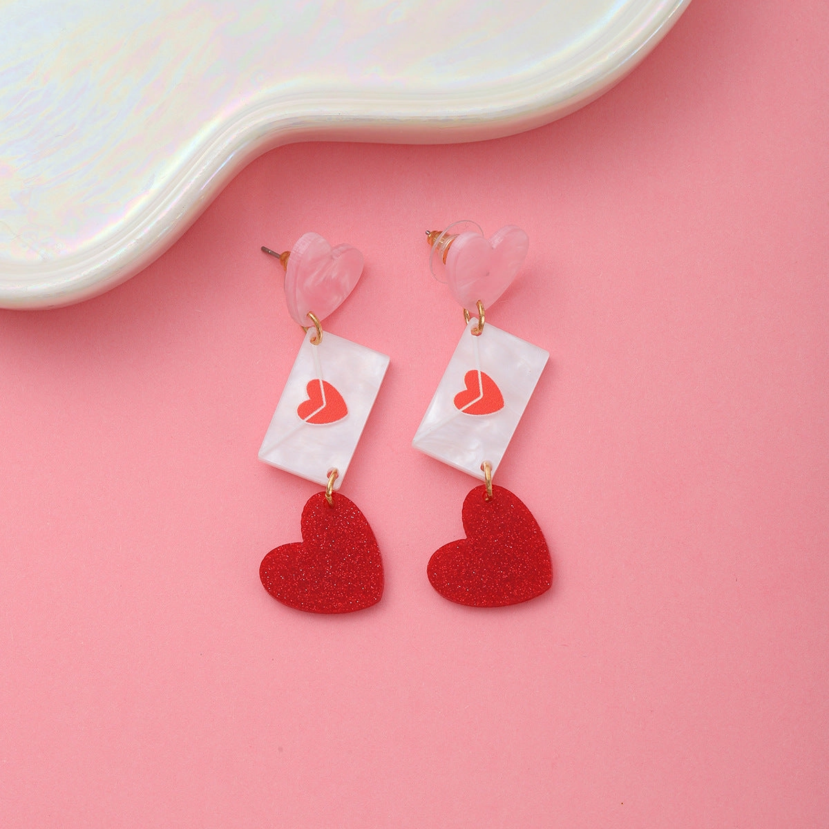 Wholesale Valentine's Day love acrylic sequin peach heart sweet earrings