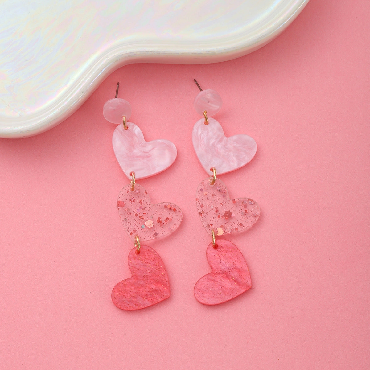Wholesale Valentine's Day love acrylic sequin peach heart sweet earrings