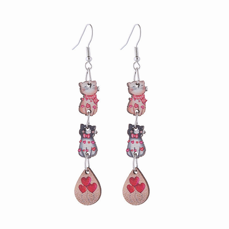 Wholesale Valentine's Day Love Boots Cat Cowboy Hat Wooden Earrings
