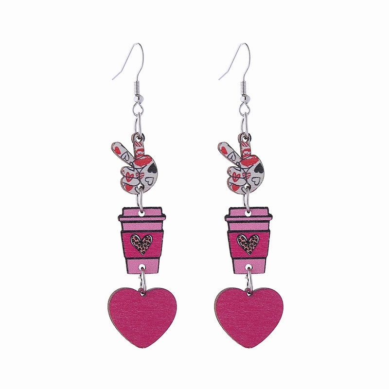 Wholesale Valentine's Day Love Boots Cat Cowboy Hat Wooden Earrings