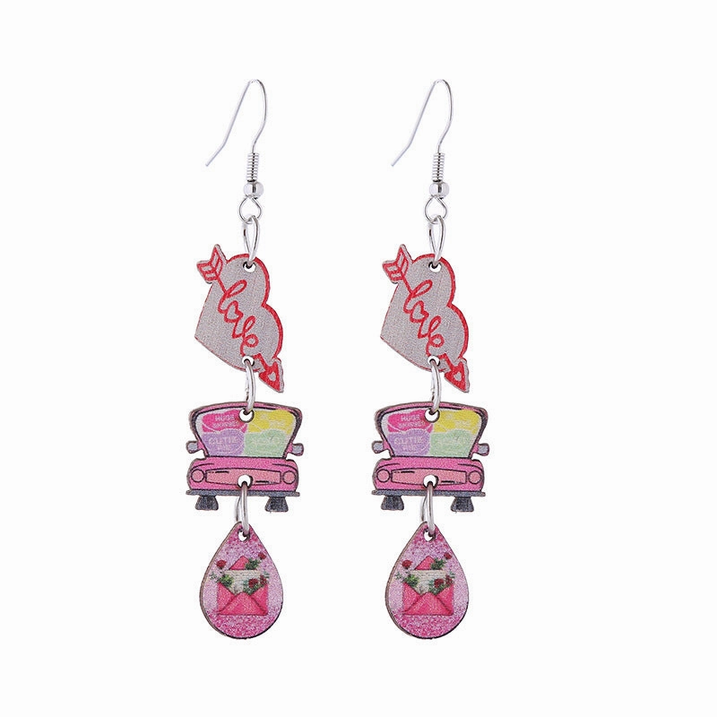 Wholesale Valentine's Day Love Boots Cat Cowboy Hat Wooden Earrings