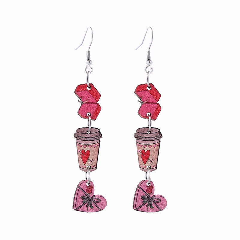 Wholesale Valentine's Day Love Boots Cat Cowboy Hat Wooden Earrings