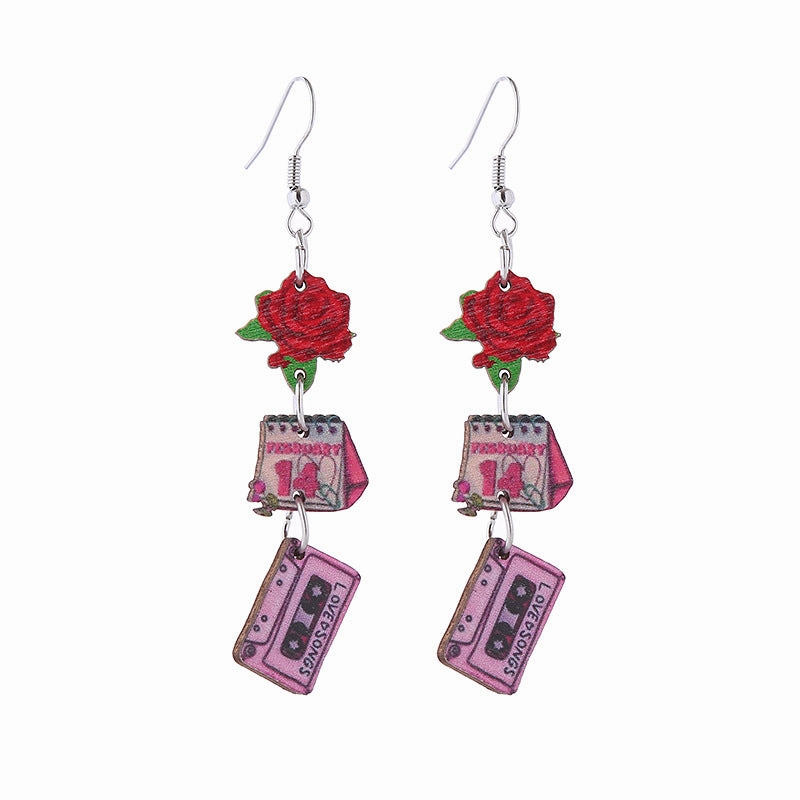 Wholesale Valentine's Day Love Boots Cat Cowboy Hat Wooden Earrings