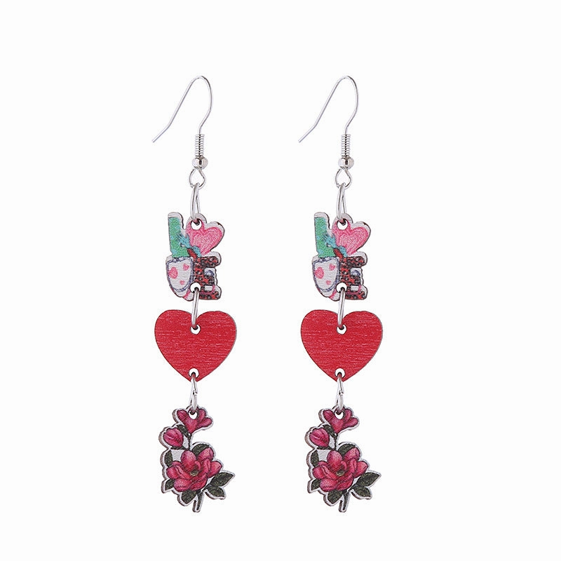 Wholesale Valentine's Day Love Boots Cat Cowboy Hat Wooden Earrings