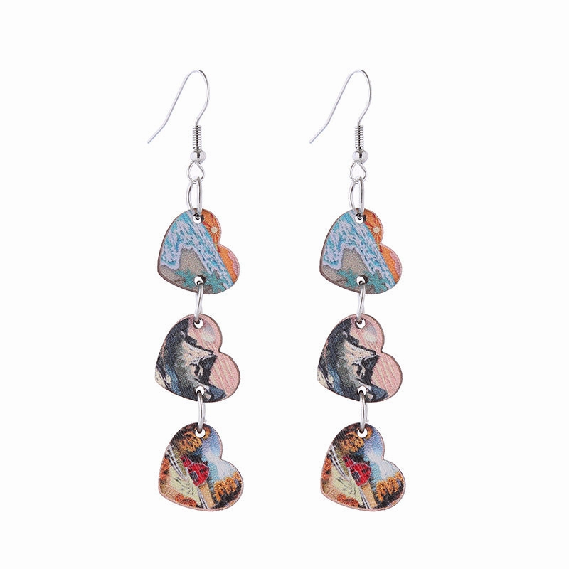 Wholesale Valentine's Day Love Boots Cat Cowboy Hat Wooden Earrings