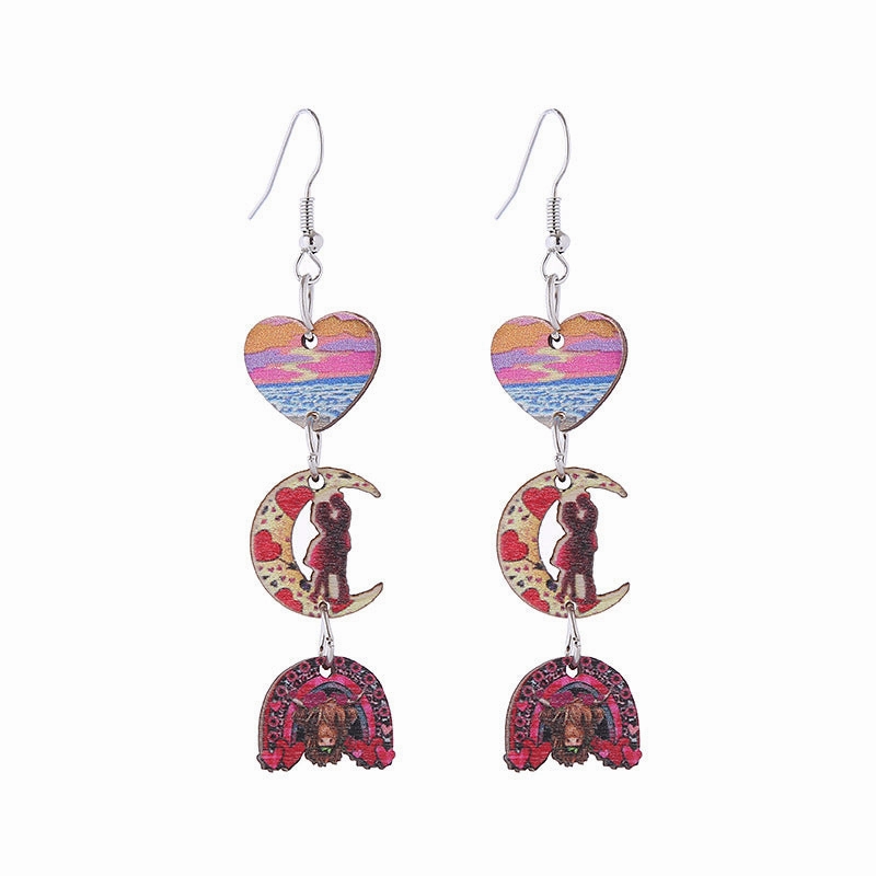 Wholesale Valentine's Day Love Boots Cat Cowboy Hat Wooden Earrings