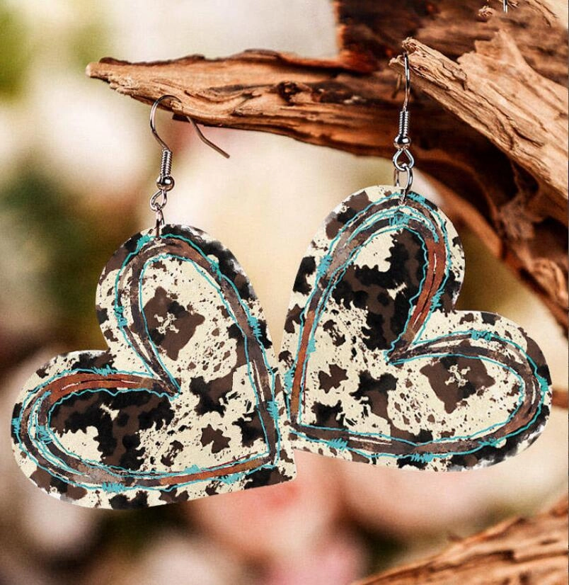Wholesale Valentine's Day Love Double Sided Leopard Pattern Leather Earrings