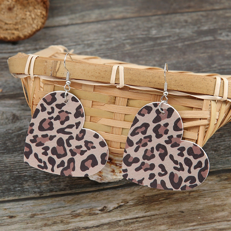 Wholesale Valentine's Day Love Double Sided Leopard Pattern Leather Earrings