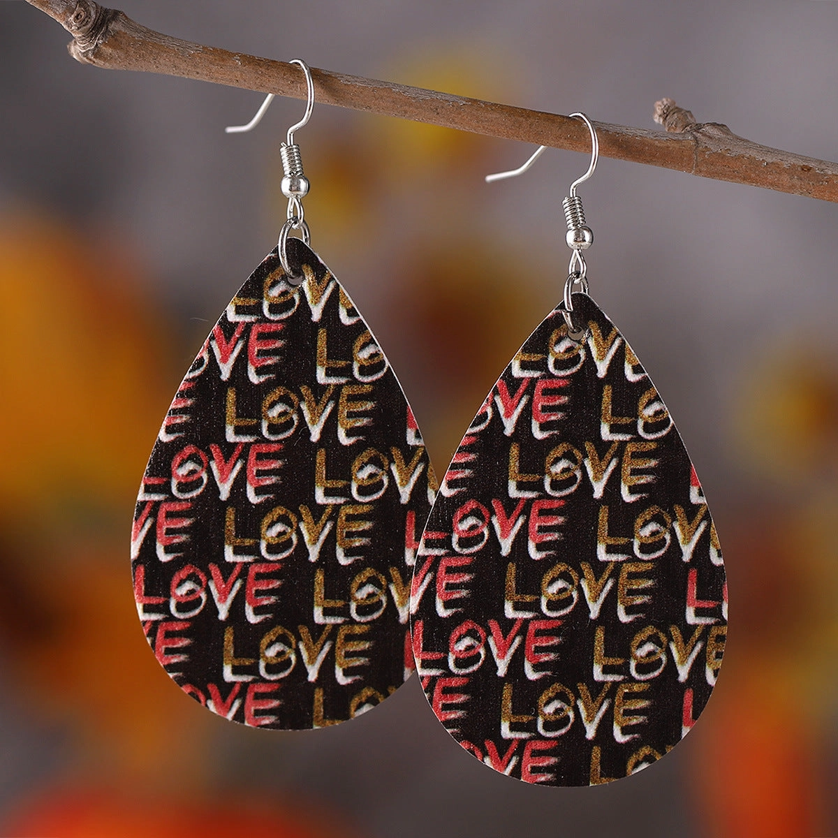 Wholesale Valentine's Day Love Leopard Heart Water Drop Pendant PU Double-sided Valentine's Day Earrings
